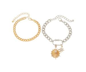GKYQVE 2pcs Fashionable Rhinestones Encrusted Eight Pointed Star Pendant Bracelets Featuring Color Blocking Chain Adjustable Luxury Item