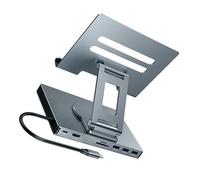 GKYQVE 3 Adjustable USB C Docking Station Stand 100W PD Charging Foldable Base Gigabit Ethernet 3.5mm Port Cooling Silicone Pad USB C Adapter with Stand