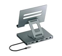 GKYQVE 3 Adjustable USB C Docking Station Stand 100W PD Charging Foldable Base Gigabit Ethernet 3.5mm Port Cooling Silicone Pad USB C Adapter with Stand