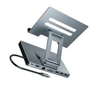 GKYQVE 3 Adjustable USB C Docking Station Stand 100W PD Charging Foldable Base Gigabit Ethernet 3.5mm Port Cooling Silicone Pad USB C Adapter with Stand