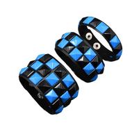 GKYQVE 3Pcs PU Leather Rivets Bracelets Dark Square Studs Punk Design Wristlet Adjustable for Most Wrists Lightweight Feel Hand Chain