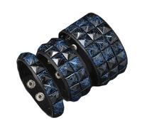 GKYQVE 3Pcs PU Leather Rivets Bracelets Dark Square Studs Punk Design Wristlet Adjustable for Most Wrists Lightweight Feel Hand Chain