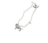 GKYQVE Adorable Sausage Dog Charm Necklace Featuring Glossy Pearls Lightweight Alloy Chain for Fashion Lover Fashionable Sausage Dog Accessory