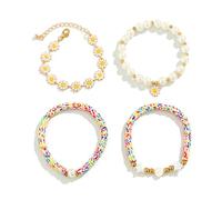 GKYQVE Bohemians Styles Wristchain Adjustable Clay Bead Set With Daisys Charm Stackable Beaded Wristchain Accessories Faux Pearls