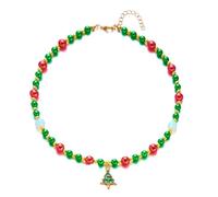 GKYQVE Christmas Tree Charm Necklace, Snowflake and Rice Bead Design, Drip Paint Effect for Holiday Outfits Alloy Bead Christmas Party Accessory