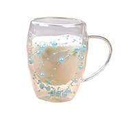 GKYQVE Double Layer Glass Mugs 350ML Insulated Coffee Cups with Handle Textue Suitable for Hot Beverages and Cold Treats Elegant Mugs