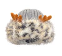 GKYQVE Knitted Deer Horn Hat for Adult Teens Lovely Plush Patchwork Hat Windproof Skull Skiing Hiking for Outdoor Activity Fashionable Winter Gray