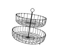 GKYQVE Nordics 2 Layer Wrought Iron Snacks Basket Kitchen Countertop Storage Rack with Ventilated Meshes and Secure Footing Family Gathering Serving Plate