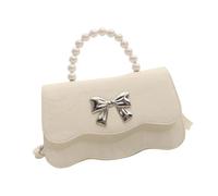 GKYQVE Pearls Beads Top Handle Small Handbag Purse With Adjustable Strap For Women PU Leather Sweet Bows Crossbody Shoulder Bag Fashion Pearls Handle Handbag