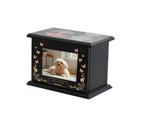 GKYQVE Pet Urn Memorial Box Holds Ashes Toy Engraved Pattern Designs Cremation Container with Remembrance Words for Dog Cats Large Capacity Pet Cremation Box