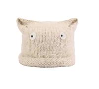 GKYQVE Popular Skull Hat with Cats Ear Knitted Pullover Cold Weather Thick Warm Windproof Brimless Caps for Daily Wear Women Skull Hat for Winter Khaki