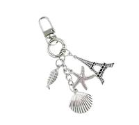 GKYQVE Portable Tower Shell Keychain French Culture Tower Metal Keyring With Shell Heart Pendant For Bag Purse Alloy Keyring