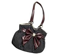 GKYQVE Practical Polyester PU Retro Dot Large Capacity Shoulder Bag Includes Comfortable Underarm Strap and Bows Lace Decors Polyester PU Bag