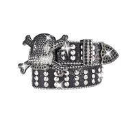 GKYQVE Punk PU Waist Belt For Jean Heavy Duty Hip Hop Belt Waistband Glinting Buckle With Encrusted Rhinestones Skull Buckle Men Women Costume