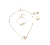 GKYQVE Thin Double Heart Stone Jewelry Set 4Pcs Mixture Necklace Bangle Earrings for Everyday Tender Couple Jewelry Offering Set