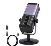 GKYQVE USB Computer Microphone 3 Control Knobs Color Lighting Effects Noise Reduction for Podcasts Video Conferencing Professional Microphone