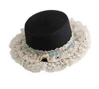 GKYQVE Victorian Straw Bonnet Hat Sun Protective Hat Large Lace Brims Vacation Teaparty Round Top Party Headwear Lace Straw Black