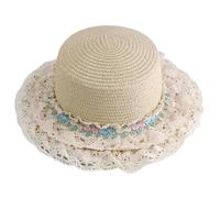 GKYQVE Victorian Straw Bonnet Hat Sun Protective Hat Large Lace Brims Vacation Teaparty Round Top Party Headwear Lace Straw Beige