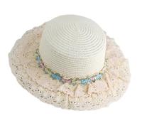 GKYQVE Victorian Straw Bonnet Hat Sun Protective Hat Large Lace Brims Vacation Teaparty Round Top Party Headwear Lace Straw