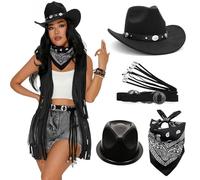 GKYQVE Wild Western Adventure Costume Collection With Ornamented Rodeos Hat Bold Red Scarf And Layered Jewelry Cowgirl Cosplay Costume Set With Embellished Hat