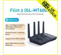 GL.iNet GL-MT6000(Flint 2) WiFi 6 Router | Gaming WiFi Router | 2 x 2.5G Multi-Gig Port+4 x 1G Ethernet Ports | Mass Device Connectivity | Rapid OpenVpn & WireGuard | 802.11ax | Long Range Coverage