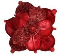 GL-Turelifes 10’’ Large Glitter Christmas Flowers 6 Pcs Artificial Magnolia Flower Ornaments Fold Floral for Christmas Tree Decorations Xmas Tree New Year Party Wedding Centerpiece (Red)