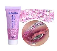 GL-Turelifes Chunky Glitter Gel Glitter Body Gel Festival Glitter Cosmetic Face Hair Nails Makeup Mermaid Sequins Liquid Eyeshadow Long Lasting Sparkling 50ml Easy to Apply, Easy to Remove (#03 Pink)