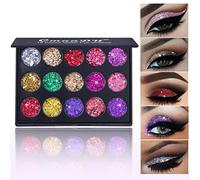 GL-Turelifes Glazed 15 Colors Chunky Glitter Eyeshadow Palette Mineral Pressed Glitter Long Lasting, Waterproof Eye Shadow Sparkly Eyes Make up Palette for Dance, Party, Festival (#02)
