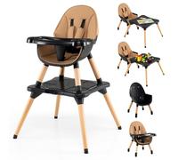 GLACER High Chair, 6-in-1 Convertible Wooden High Chairs for Babies and Toddlers w/Building Block Table, 5-Point Safety Harness, Removable Tray, PU Cushioned Baby High Chair for 6-36 Months (Coffee)