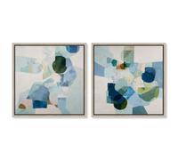 Glacial Echo Duo Framed Canvas Print Blue Wall Decor Set by Art Remedy, Natural Oak Frame, 20 x 20