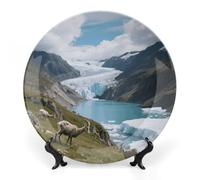 Glacial U Valley Lake Bone China Decorative Plate with Display Stand, 7inch Porcelain Wall Hanging Plate for Home Office Decor, Elegant Round Ceramic Plates for Home Decor & Gift Idea