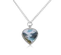 Glacial U Valley Lake Pet Urn Necklace for Dog Cat Ashes Heart Cremation Keepsake Pendant Memorial Jewelry Gifts for Women Men
