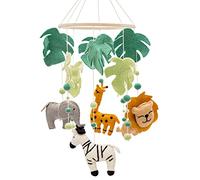 Glaciart One Baby Nursery Safari Mobile for Crib | Gender Neutral Mobile for Jungle Theme Nursery Decor | Felt Hanging Leaves & Animals Room Decorations Handmade from Natural Wool | Great Gift Idea