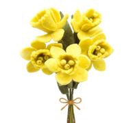 Glaciart One Felt Daffodil Artificial Flowers Bouquet - 5 pcs | Reusable, Washable and Essential Oil Ready Artificial Flowers w/Bendable Wire Stem | Great Gift or Home/Event Decorations