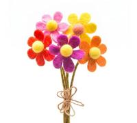 Glaciart One Felt Flowers Artificial Bouquet - 5 pcs | Reusable, Washable and Essential Oil Ready Pastel Artificial Flowers w/Bendable Wire Stem | Great as Gift and Home or Event Decorations