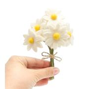 Glaciart One Felt White Daisy Artificial Mini Flowers Bouquet - 5pcs | Reusable, Washable and Essential Oil Ready w/Bendable Wire Stem | Great as Gift and Home or Event Decorations