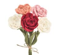 Glaciart One Mini Felt Roses Flowers Artificial Bouquet - 5 pcs|Reusable, Washable and Essential Oil Ready Multi Color Artificial Flowers w/Bendable Wire Stem |Great as Gift, Home or Event Decorations