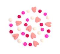 Glaciart One Pom Pom Garland - Wool Felt Ball Garland - 9 Feet, 25 Balls, 8 Hearts, 4 Valentines Colors, Pom Pom Decorations, Nursery Decor, Bunting, Birthday Party Decorations, Carnival, Photo Prop
