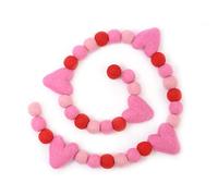 Glaciart One Pom Pom Garland - Wool Felt Ball Garland - 9 Feet, 30 Balls, 5 Hearts, 4 Colors, Pom Pom Decorations, Nursery Decor, Bunting, Birthday Party Decorations, Carnival, Photo Prop