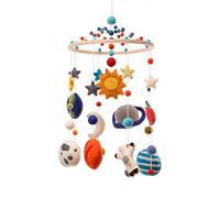 Glaciart One Space Nursery Mobile - Colorful Decor for Crib, Baby Rooms - Handmade, Child-Safe Wood, Felt Wool & Cotton - Solar System Decoration for Girls & Boys - 10x24Inch, 50Inch Hanging String