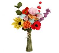 Glaciart One Wool Felt Flowers Set - Handcrafted Artificial Arrangement with Colorful Stems, Eco-Friendly Material, Essential Oil Ready, Reusable Decor, Washable Gift for Events or Home