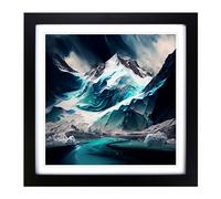 Glacier Abstract Expressionism Framed Wall Art Print, Ready to Hang Picture for Living Room Bedroom Home Office, Black 18 x 18 Inch (45 x 45 cm)