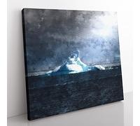 Glacier And Iceberg In Antarctica Painting Modern Canvas Wall Art Print Ready to Hang, Framed Picture for Living Room Bedroom Home Office Décor, 50x50 cm (20x20 Inch)