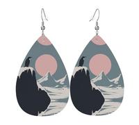 Glacier and penguin Printed teardrop-shaped leather earrings | High-end design, light luxury earrings