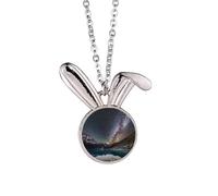 Glacier Lake Observe Stars Galaxy Pattern Rabbit Necklace Pendant Bunny Animal Jewelry Gift