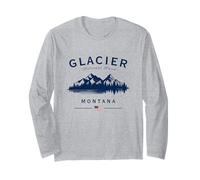 Glacier National Park Montana USA Mountains American Flag Long Sleeve T-Shirt