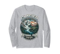 Glacier National Park Montana Vintage Wilderness Emblem Art Long Sleeve T-Shirt