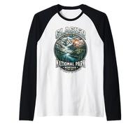 Glacier National Park Montana Vintage Wilderness Emblem Art Raglan Baseball Tee