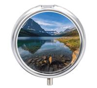 Glacier National Park Pill Box PortablePill Organizer Travel Pillcase for Pocket Or Purse Medicine Pill Container with Mirror 3 Compartments Daily Medicine Organizer