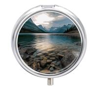 Glacier National Park Pill Case with 3 Compartments - Portable Travel Pill Organizer for Purse, Easy-Open Button Design, Small Round Pillbox Vitamin Holder Organizer for Women Men